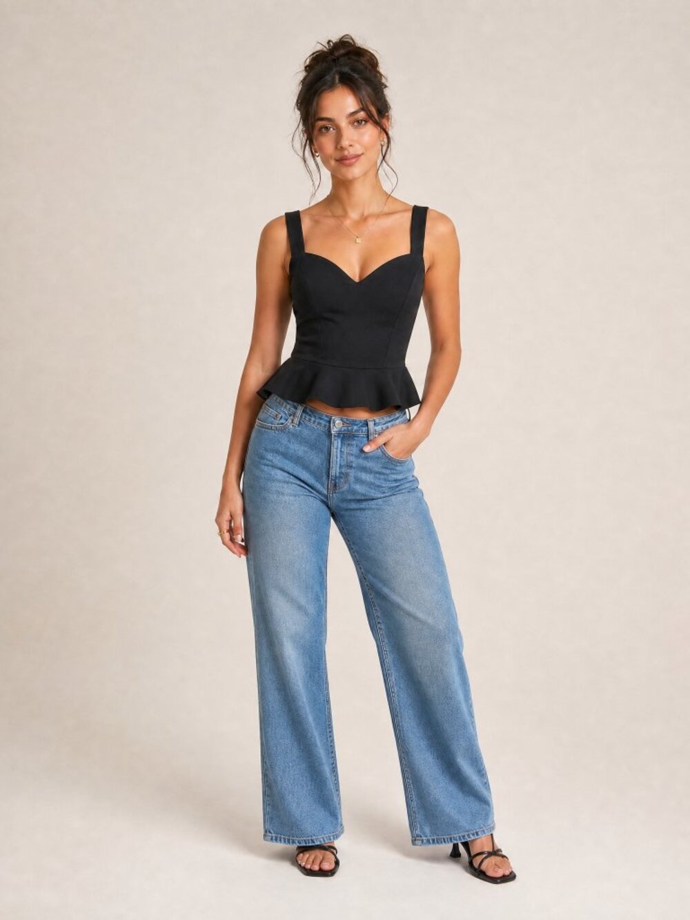 YAYA&CO Black Peplum Sweetheart Neck Corset Backless Camisole